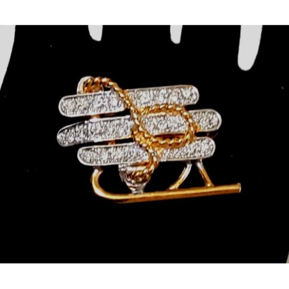 Gold & Silver-Tone Sled Brooch With Textured Detail & Rope Design by Roman